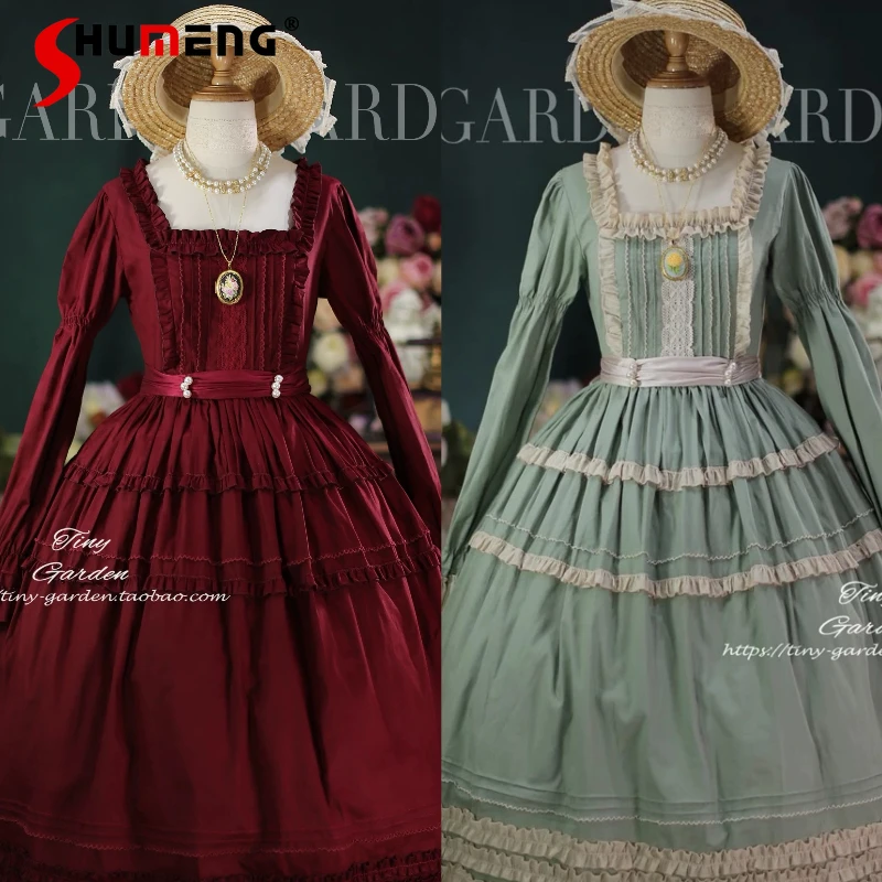 

French Elegant Retro Long Sleeve Dress Autumn New Women's High Waist Slim Ruffled Edge Elegant Tea Party Dress Lolita Long Dress