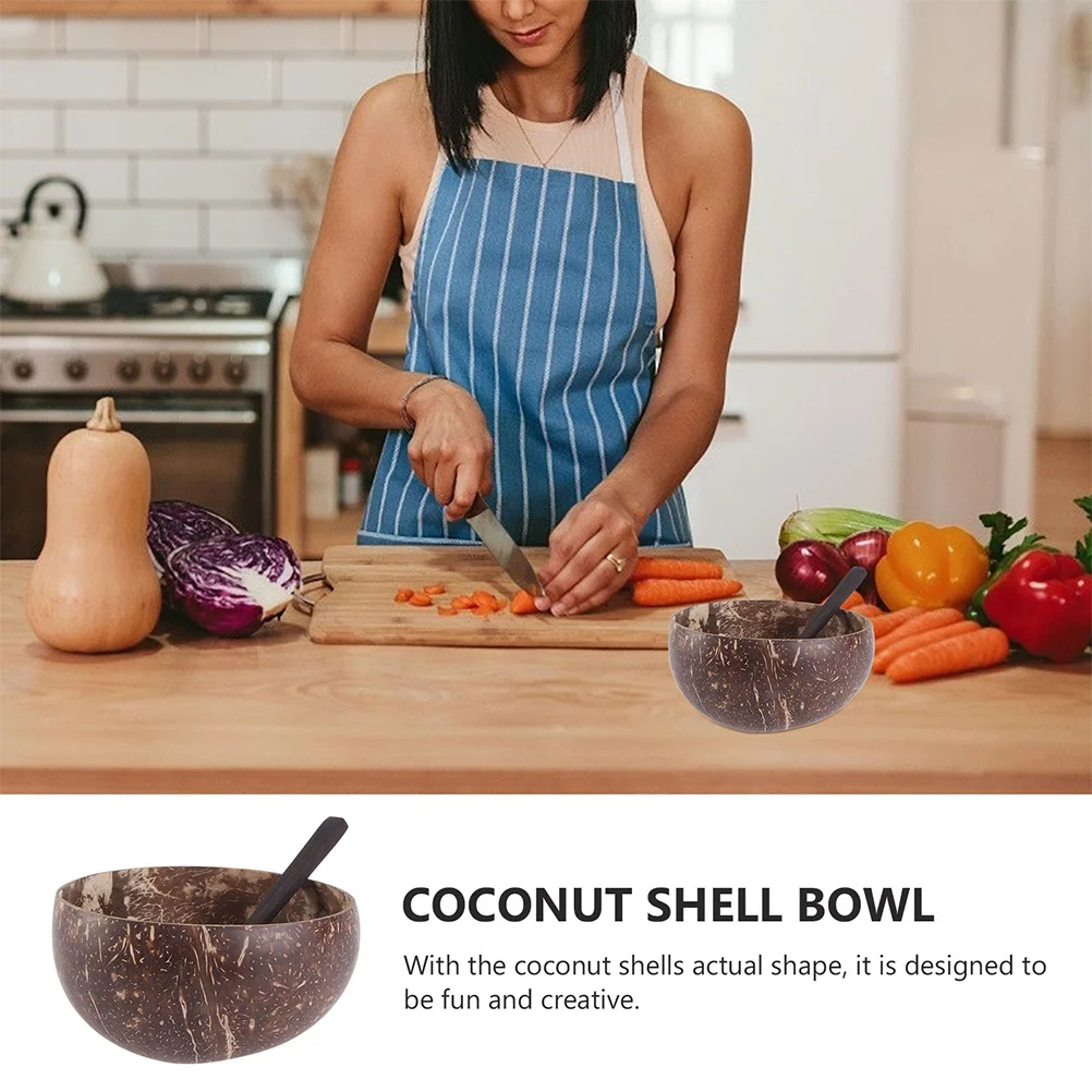 

2 pcs Coconut Shell Bowls Natural Food Serving Bowls For Salad Fruit Snack Storage Party Soup Bowl Kitchen Bar Tableware