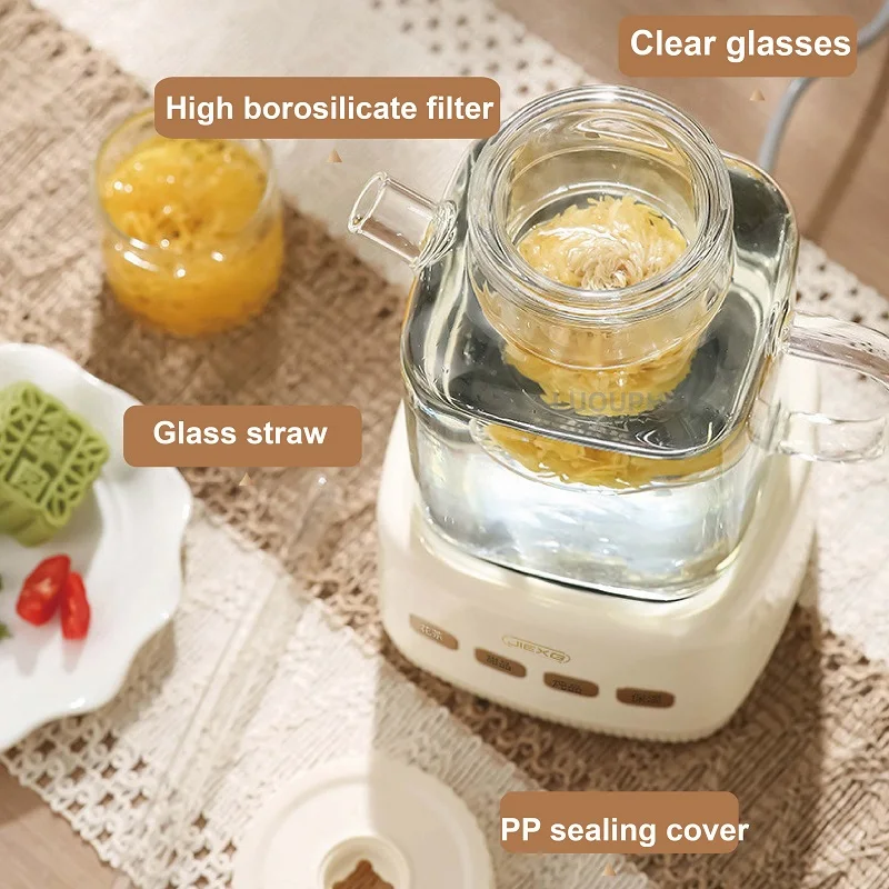 1000ml Multifunctional Health Pot Portable Travel Kettle Mini Tea Maker Smart Office Glass Flower Teapot Auto Keep Warm 360W