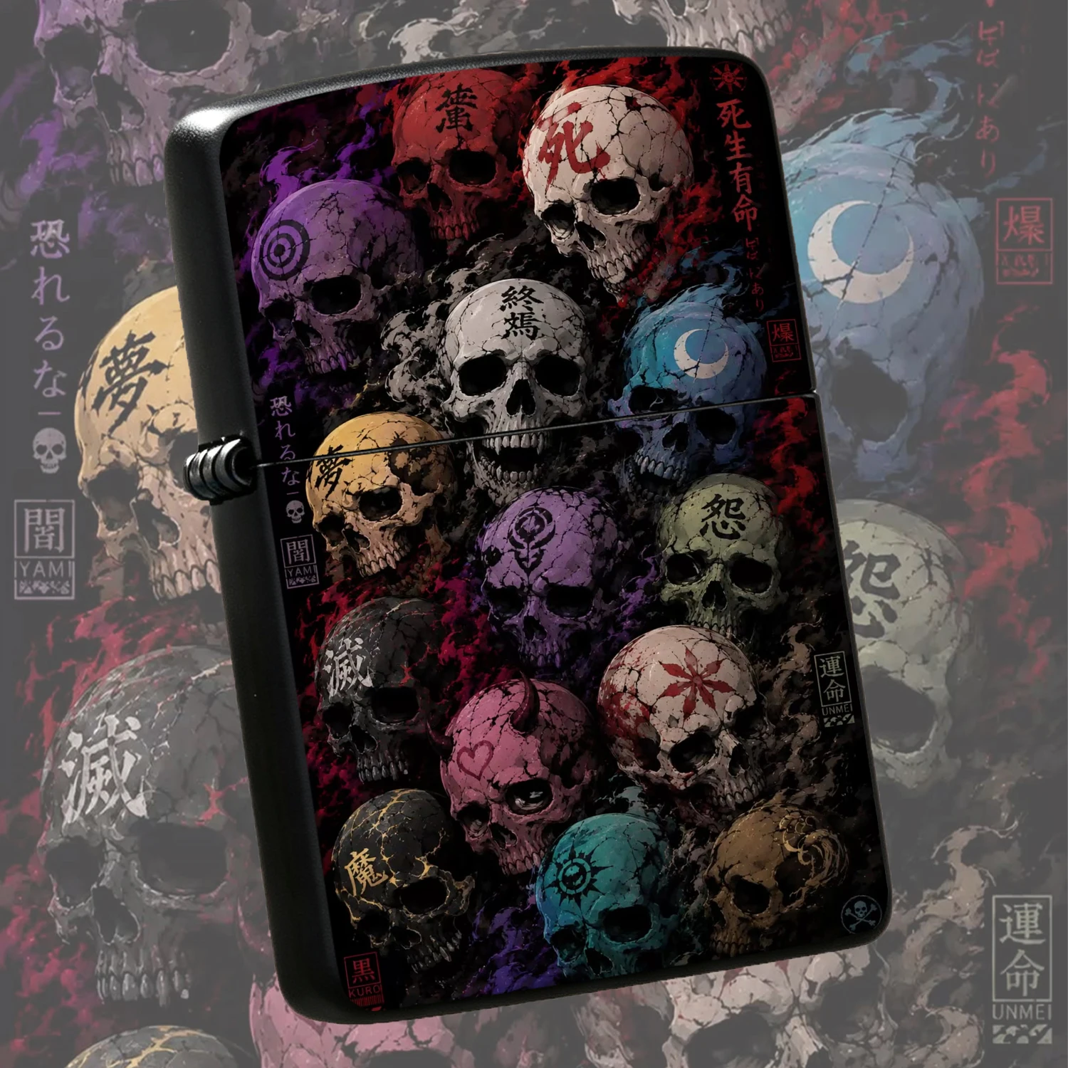 Trendy Japanese-Style Skull Pattern Portable Lighter, Aesthetic Dark Fantasy Art Desktop Ornament, Multi-Functional Compact Accessory For Outdoor Camping, Daily Use, Unique Creative Collectible Gift For Friends, Suitable For All Scenarios L