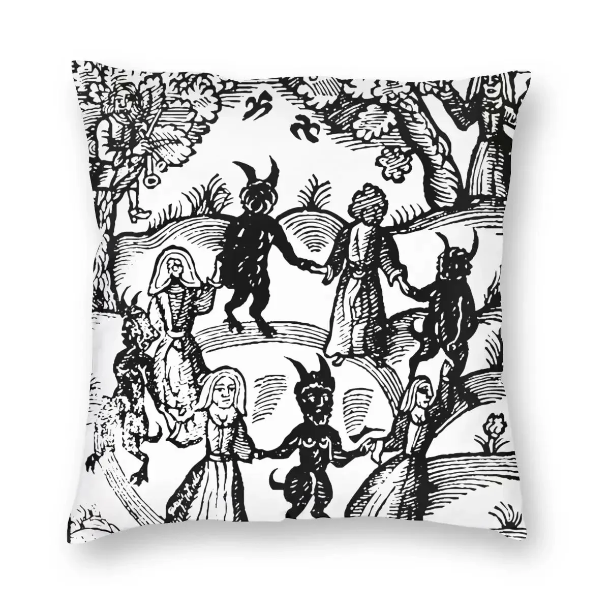 

Dancing With The Devil Square Pillow Cover Skull Sheep Bohemian Pagan Witchcraft Horror Retro Pillowcase Home Decoration