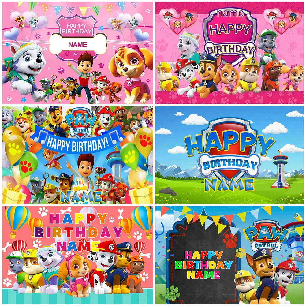 

Paw Patrol Customized Name Backdrop Birthday Party Decorations Photography Background Baby Shower Banner Supplies Kid Photo Prop