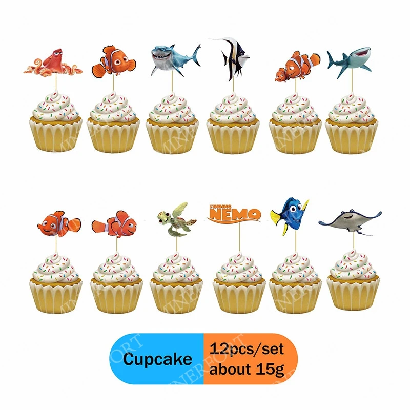Finding Nemo Theme Cartoon Paper Plate Cups Swirls Stickers Cake Topper Character Fish for Birthday Party Decorations Supplies