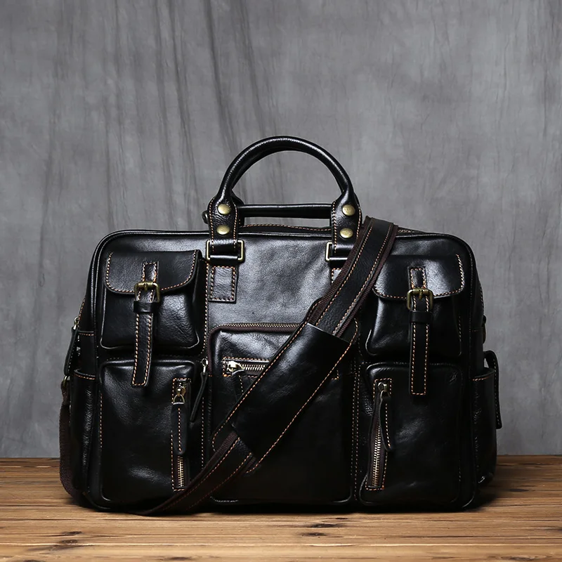 Retro Herren Leder Handtasche Oberschicht Rindsleder Aktentasche Große Kapazität Reisetasche Crazy Horse Leder Laptop Umhängetasche NZPJ – Detail 20
