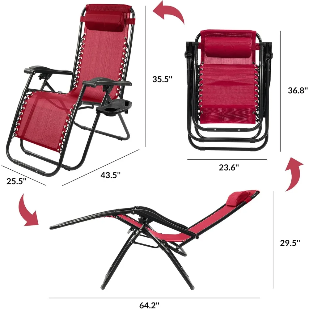 كرسي صالة بدون جاذبية مع حامل أكواب ووسادة، كرسي قابل للطي للاستلقاء في الهواء الطلق قابل للتعديل للبالغين في حمام السباحة والتخييم على الشاطئ #3