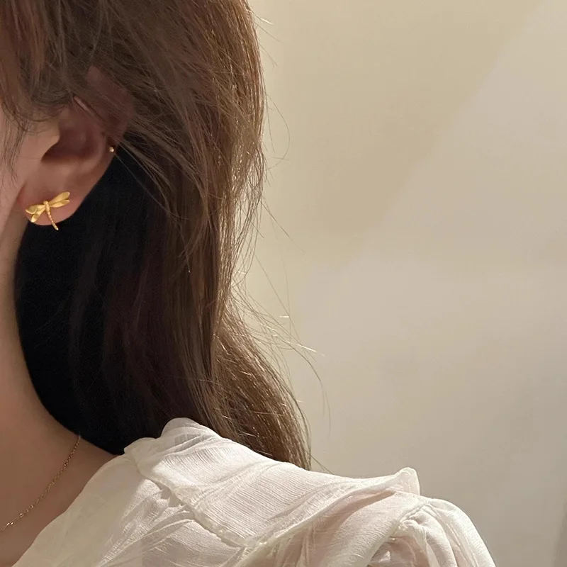 925 Sterling Silver Jewelry 18K Gold Plated Cute Dragonfly Stud Earrings for Women Wedding Party Jewelry For Girls Friend Gift view 5