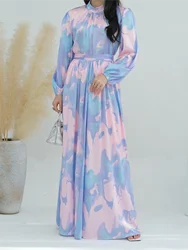 Arab Long Robe Muslim Abaya for Women Party Dresses Print Jalabiya Ramadan Dubai Abayas Islam Lace Up Vestidos Kaftan Morocco