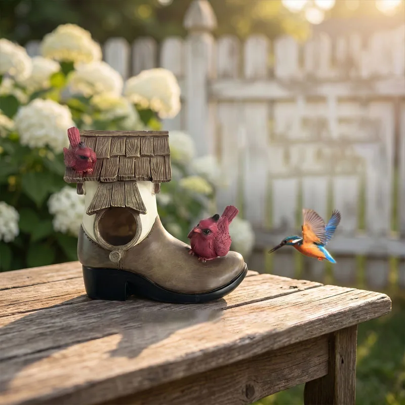 Creative Boot-shaped Resin Bird's Nest Pendant Outdoor Garden Courtyard Hanging Birdhouse Crafts Garden Decoration Accessories