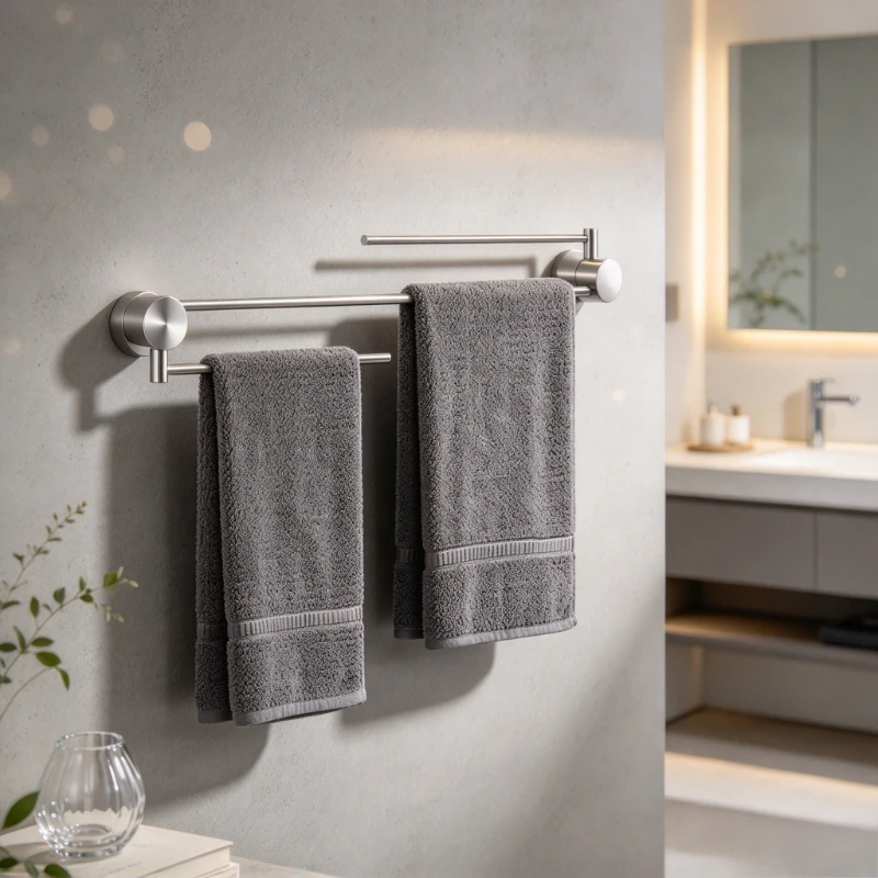 304 Stainless Steel Bathroom Towel Holder, Rotating Wall Mount No-Drill Bars, Foldable Swivel Rack, Space-saving Organizer Sets.
