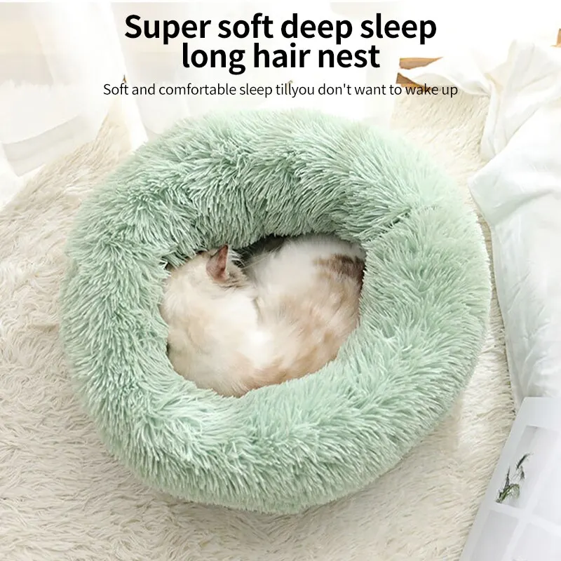 Plush Pet Nest Fall and Winter Cotton Mat for Kittens Chihuahua Universal Dog and Cat Long Hair Nest Round Donut Plush Dog Bed