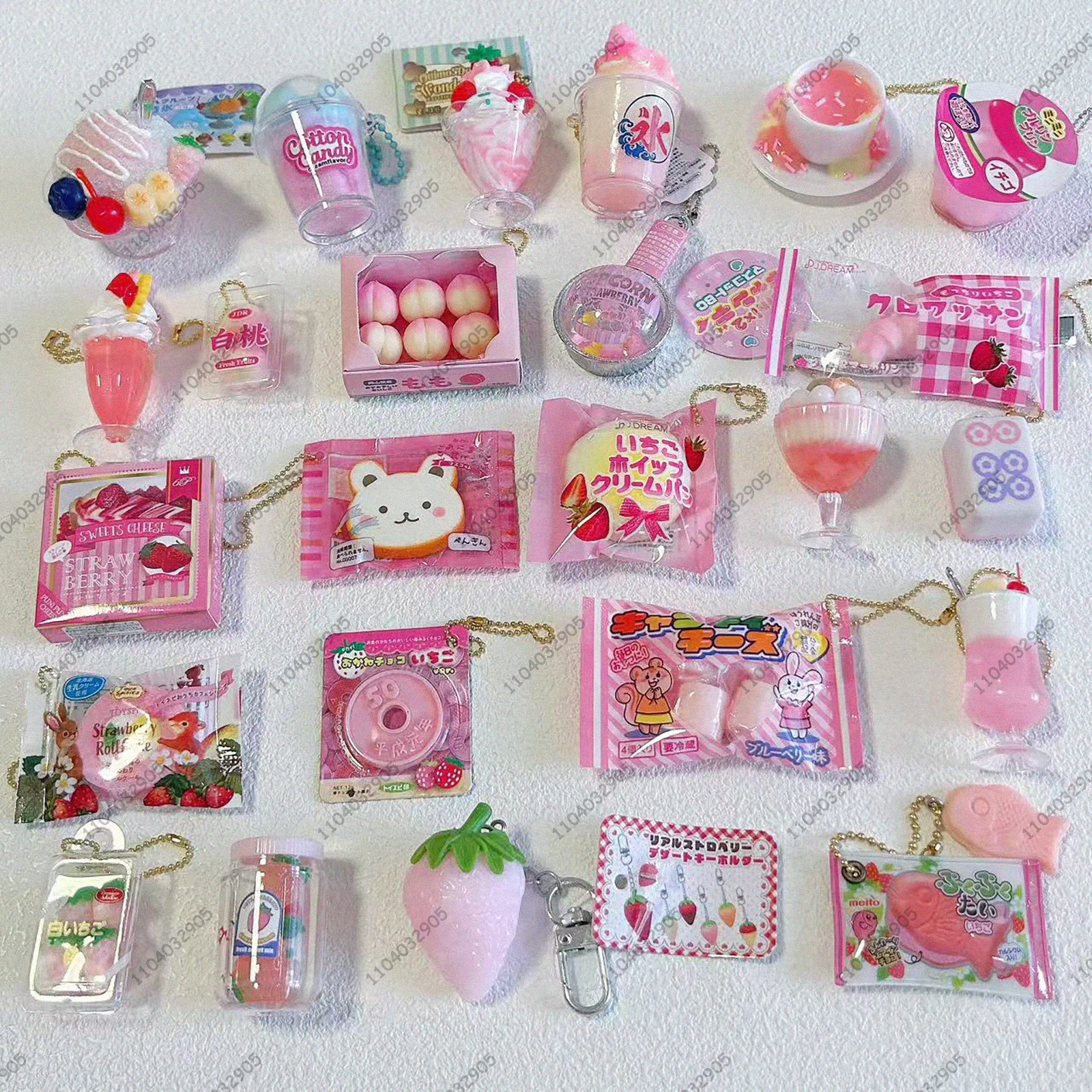Japanese Capsule Toy Gashapon Pink Strawberry Bread Cotton Candy Squishy Kawaii Miniature Food Toy Keychain Dollhouse Girl Gifts