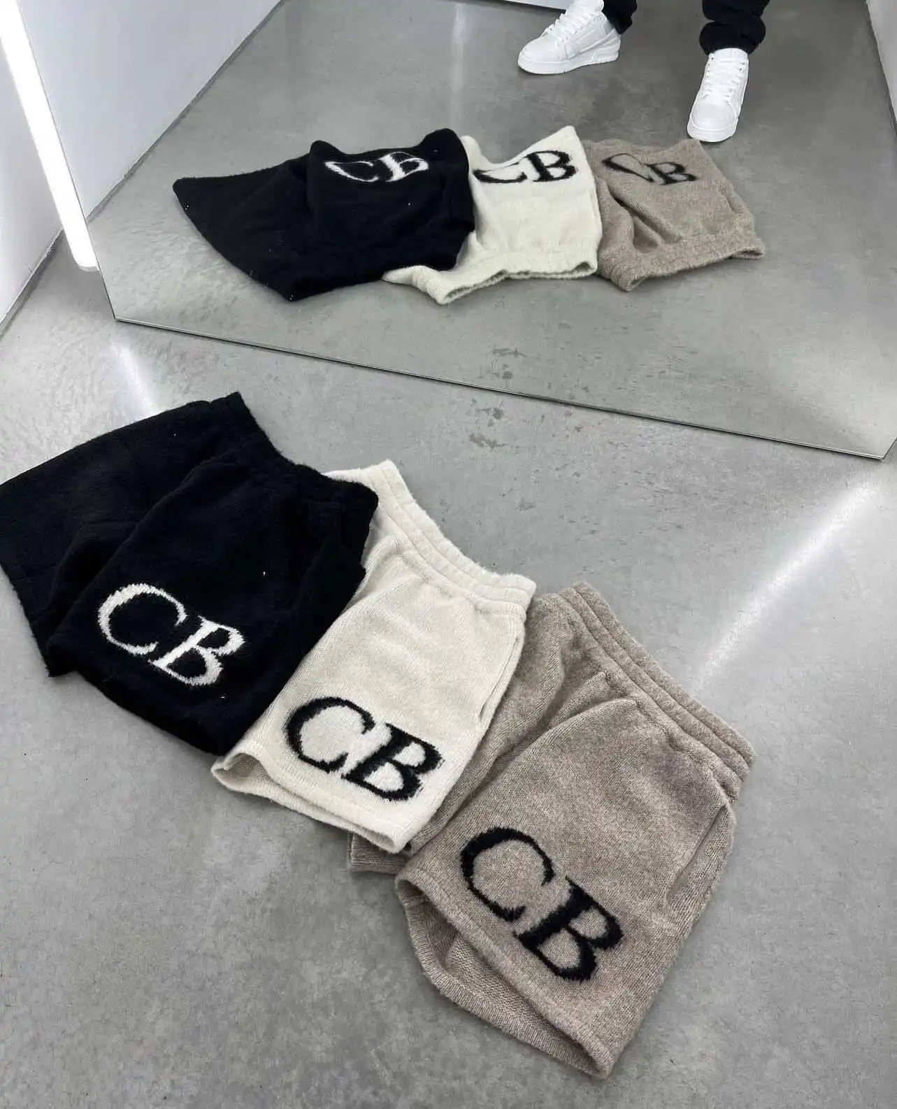 Cole Buxton C7030 Knitted Letter Logo Embroidery Drawstring Shorts Casual Loose Fit Youth Fashion Breathable Comfortable Shorts