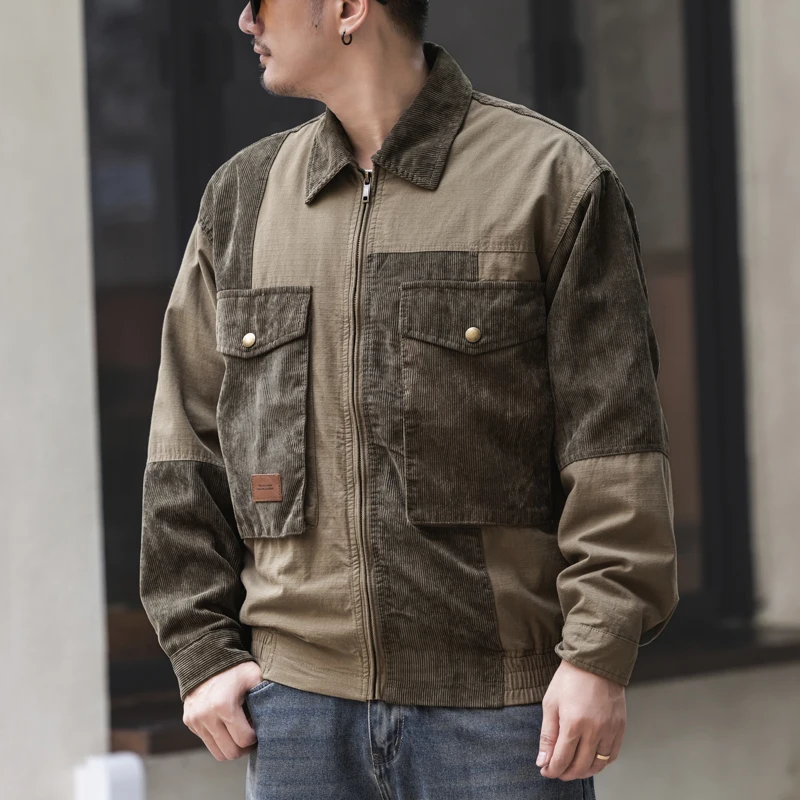 

Retro Japanese Style Patchwork Color Workwear Jacket Men's Casual Stand Collar Spring Autumn Stylish Brand Outerwear