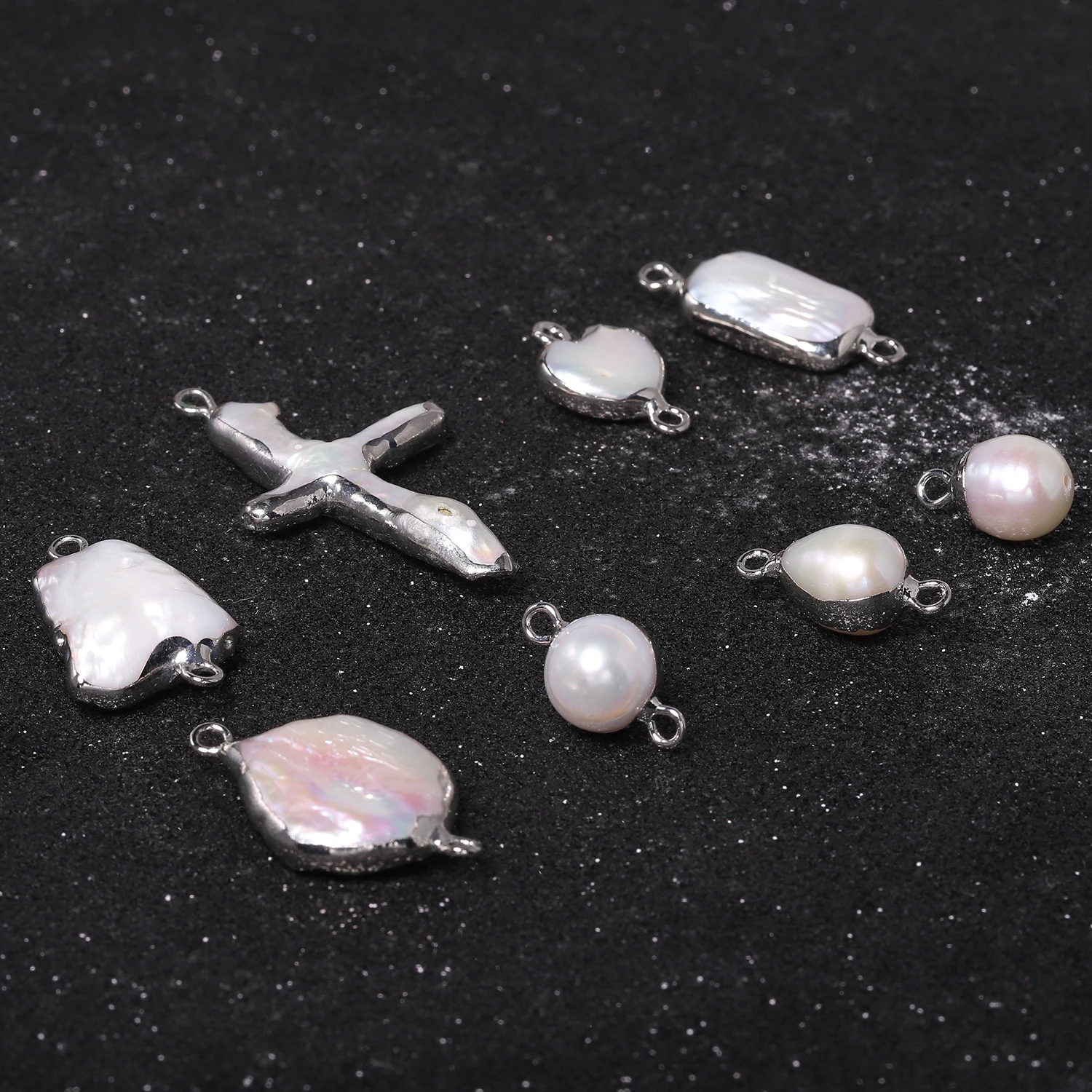 الطبيعية غير النظامية الحب القلب الصليب شكل حبات اللؤلؤ فضي الحواف فضفاض قلادة الخرز لصنع المجوهرات عقد دي اي واي سوار