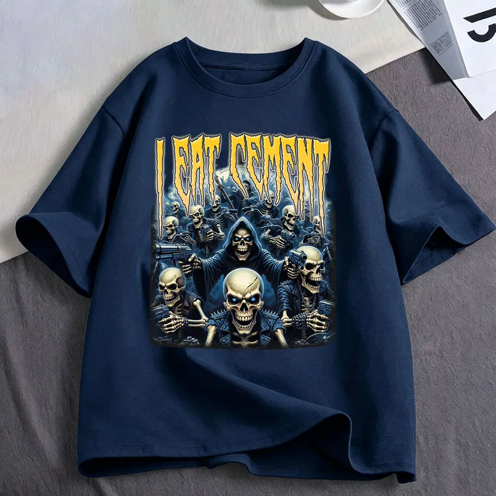 I Eat Cement Dark Skeleton Cringe Saying Funny Graphic T Shirts Men's Clothing Fashion Cotton Short Sleeve T-shirts Streetwear