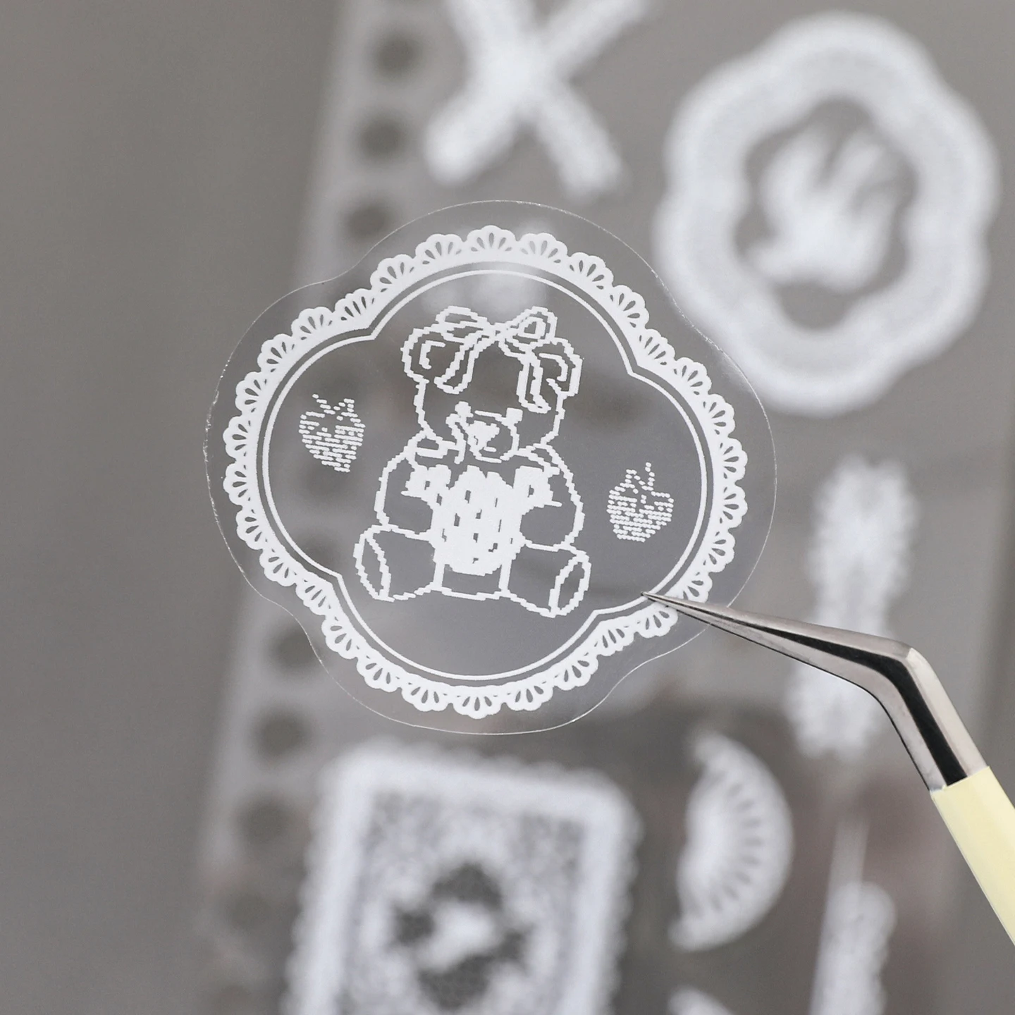 30Pcs Lace Polka‑Dot PET Sticker Book, Hollow‑Out Bow Frame Transparent Decals for Junk Journal Layered Collage