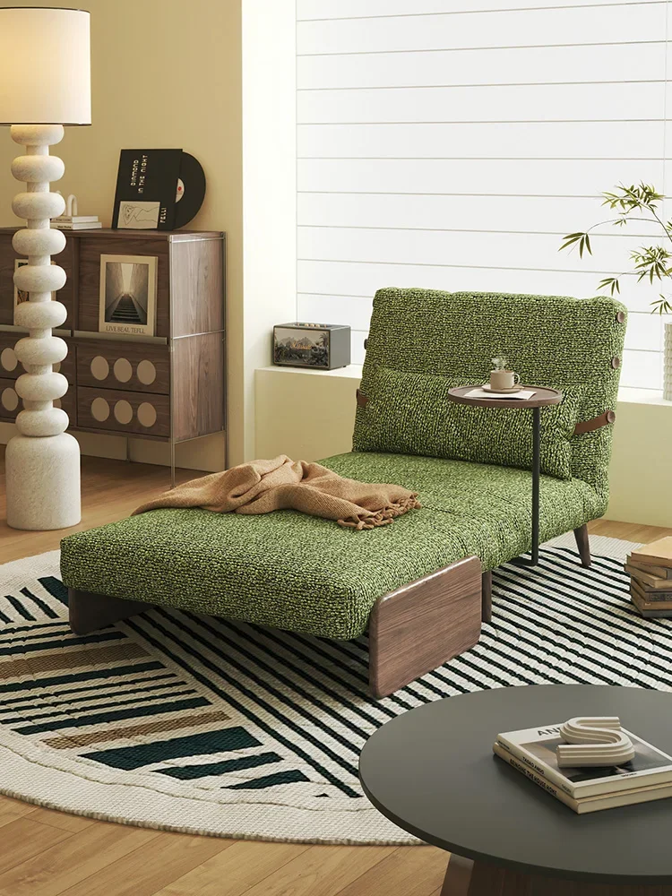 

Solid wood folding sofa bed single dual-purpose 2024 new small apartment living room retro green cotton and linen fabric sofa