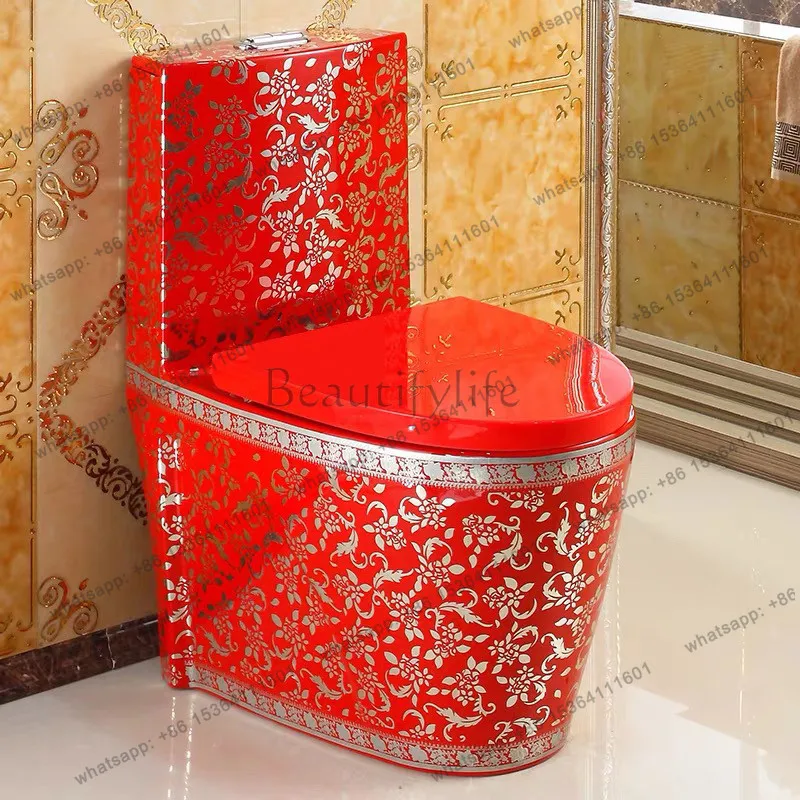 Household flushing personality red toilet super swirl water-saving deodorant gold colored ceramic toilet