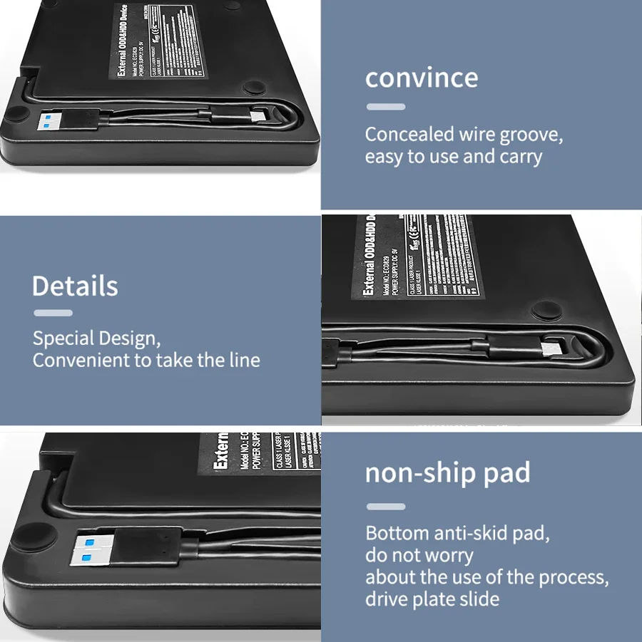 2-in-1 externes DVD-RW-Laufwerk, USB 3.0 Typ-C-Schnittstelle, schlankes DVD-CD-Brenner-Lesegerät, optisches Laufwerk für Laptop/Notebook – Detail 2