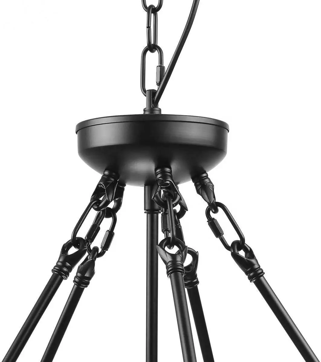 American Retro Black Metal Wood Caged Nordic Chandelier Lamp Industrial Vintage Ceiling Pendant Light view 6