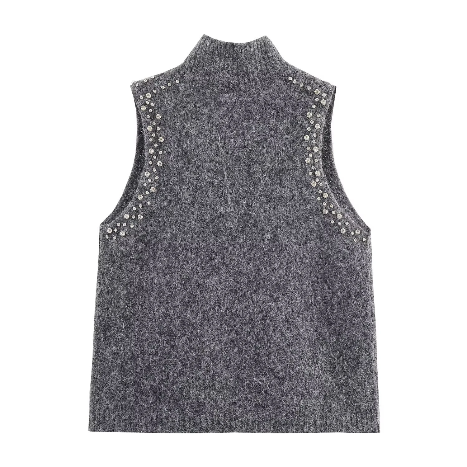 Chemise tricotée à col montant pour femme, nouveau Style à la mode, gilet tricoté, mélange de bijoux, haut perlé, hiver 2025