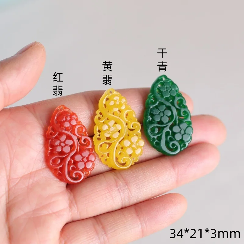

1pc Natural Jadeite Hollow Carved Plum Blossom Sign DIY Earrings Charm Jadeite Jewellery Fashion Accessories Amulet Gifts