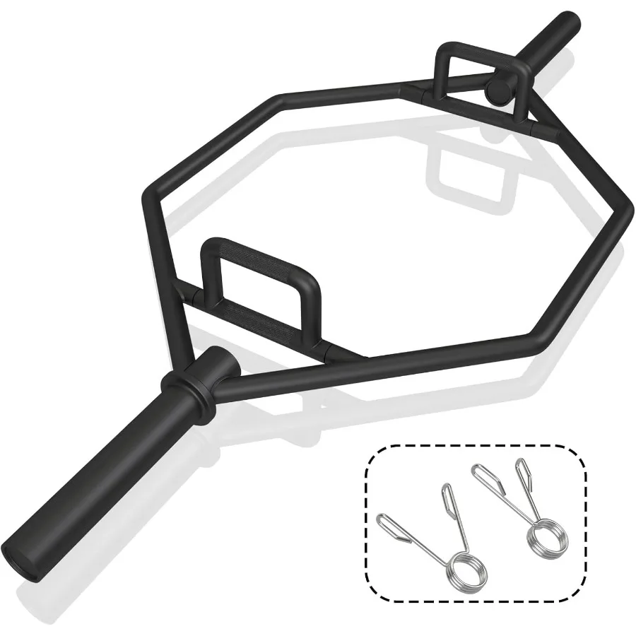 56 Barra hexagonal con acabado cromado, barra trampa con mangos moleteados planos o elevados para sentadillas, peso muerto, encogimiento de hombros, entrenamiento de fuerza