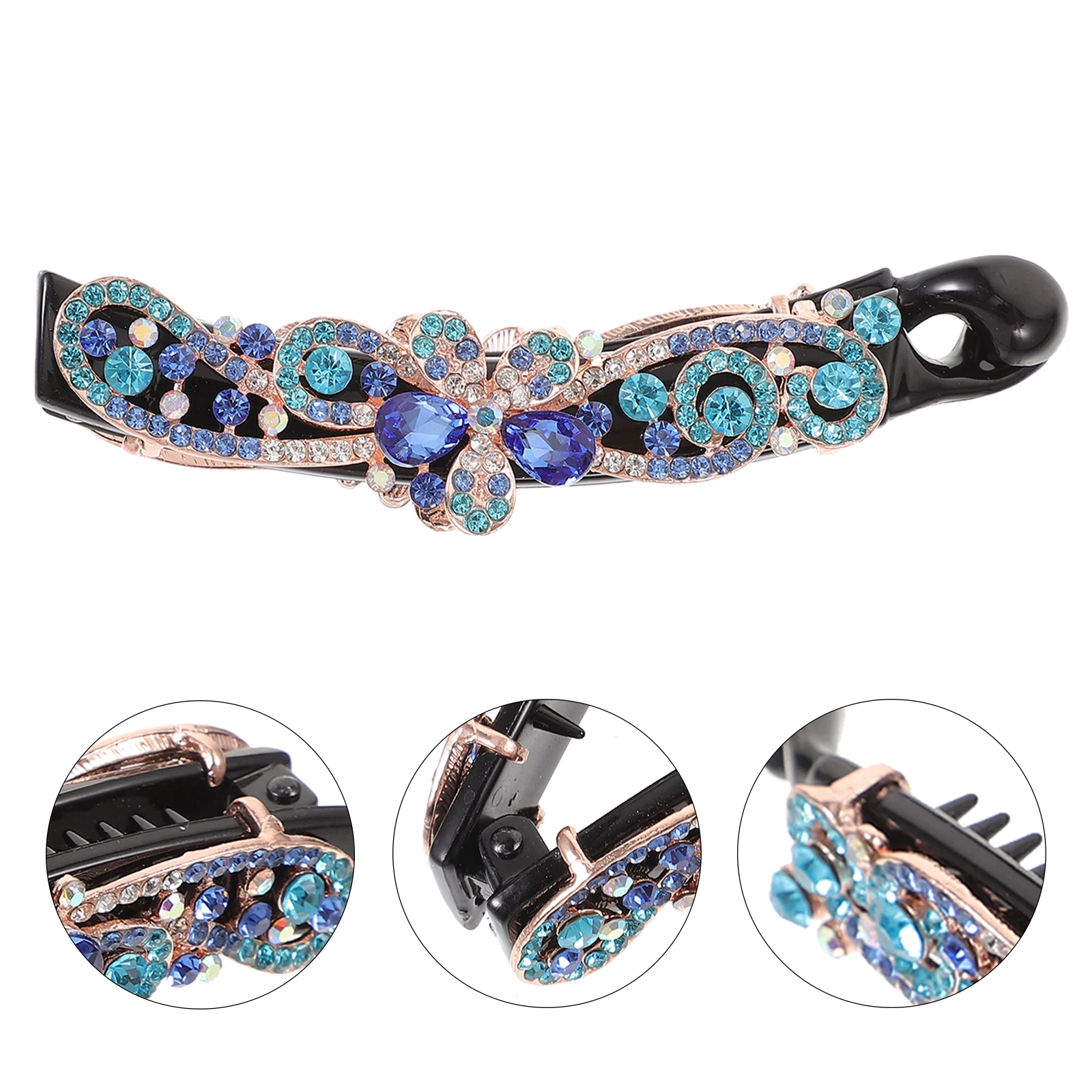 

Flower Banana Clip Crystal Rhinestone Hair Accessories Women Blue Small Spring Clips Thick Thin Hair Straight Curly Short