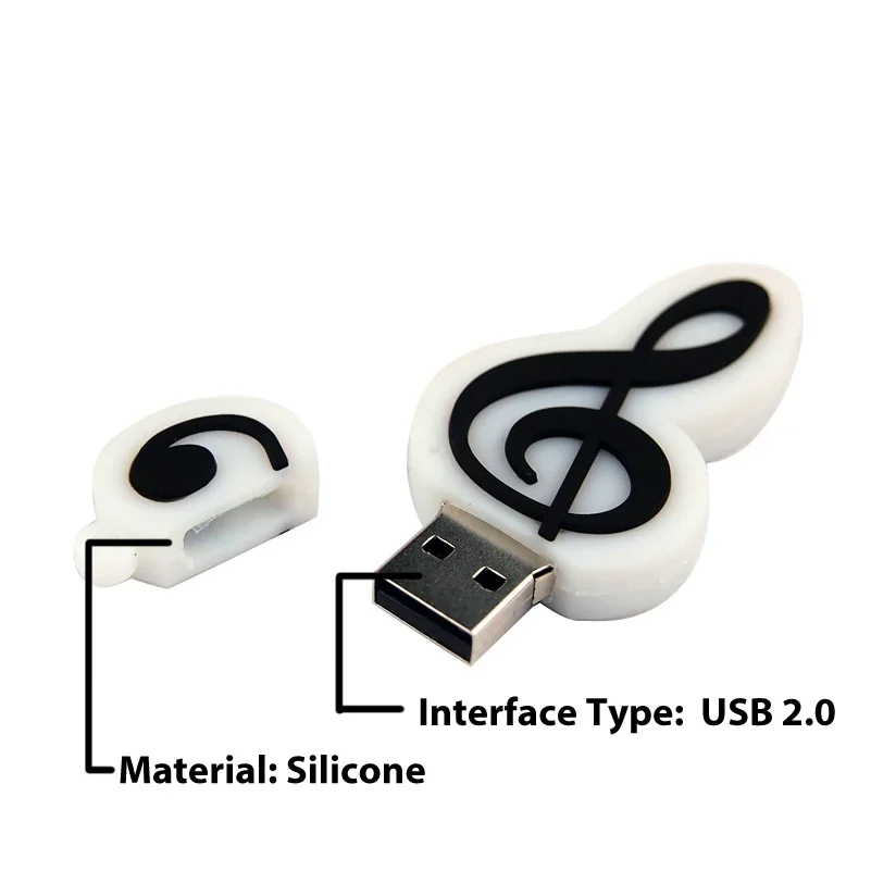 Musical Note USB Flash Drive para Crianças, Presentes Criativos Bonitos, Memory Stick, Caneta dos desenhos animados, U Disco 2.0, 4GB, 64GB, Capacidade Real