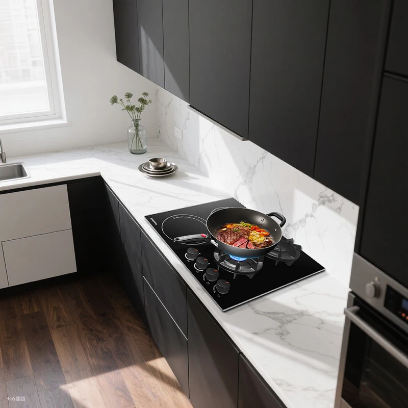 Built-In Four Burner Gas Hob with Electronic Ignition Flameout Protection Class A Energy Efficiency Cooktop Gas Household Use
