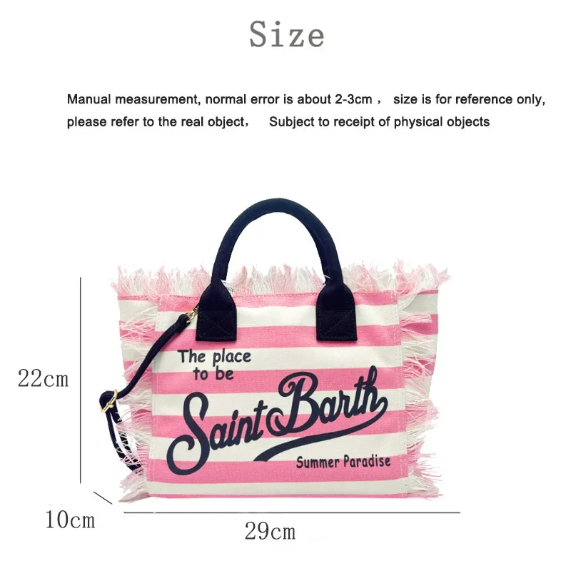 SAINT BARTH new crossbody bag for women's travel, horizontal pink, small canvas, handmade tassel handbag, tote bag, mommy bag