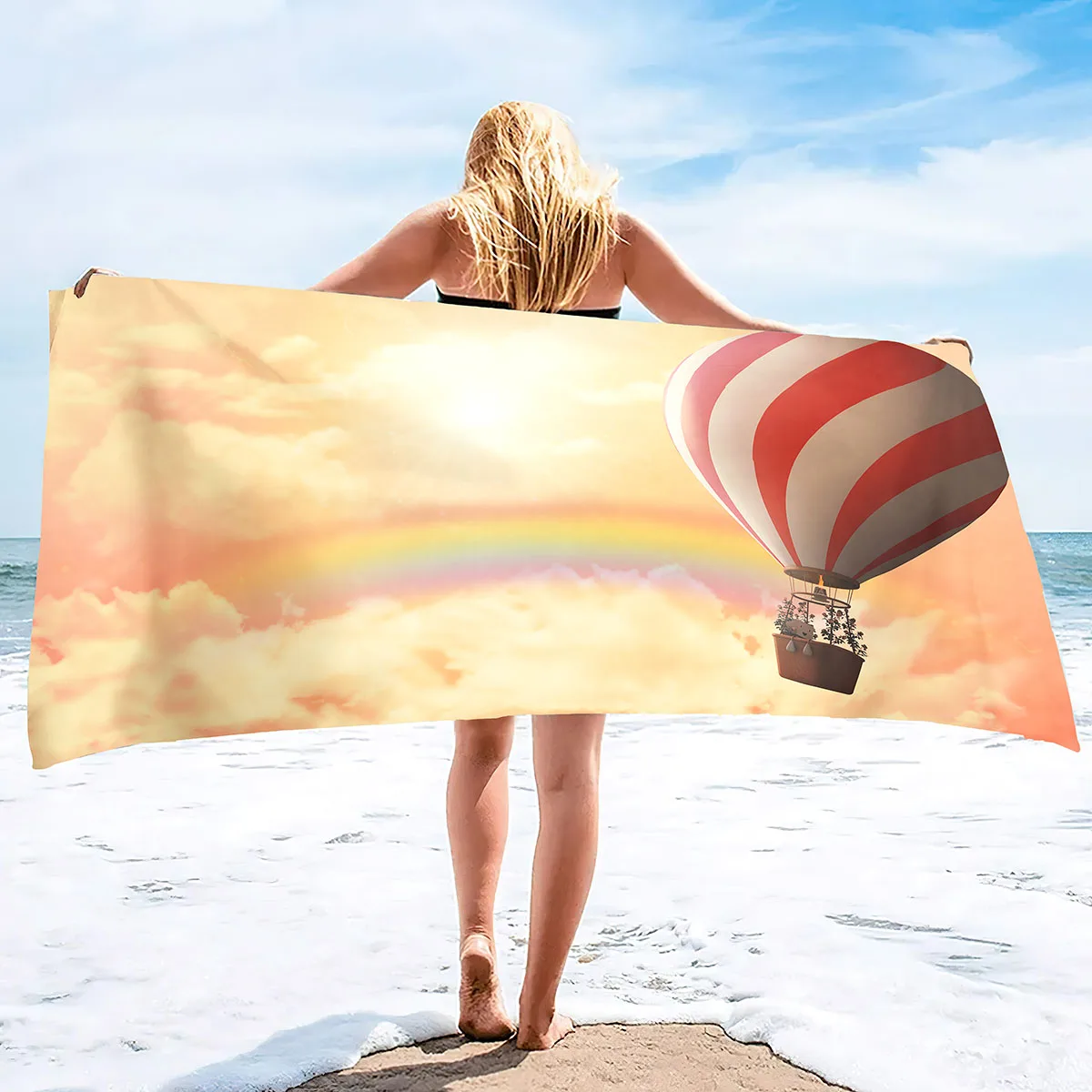 Colorful Hot Air Balloon Print Soft Beach Towels,Microfiber Lightweight Thin Beach Towels,Compact Sand Free Swim Pool Blanket