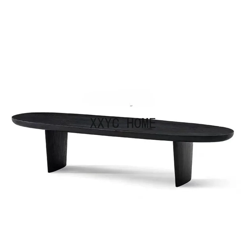 Log Coffee Table B & B Nordic Small Tea Table Simple Oval Black Solid Wood Table