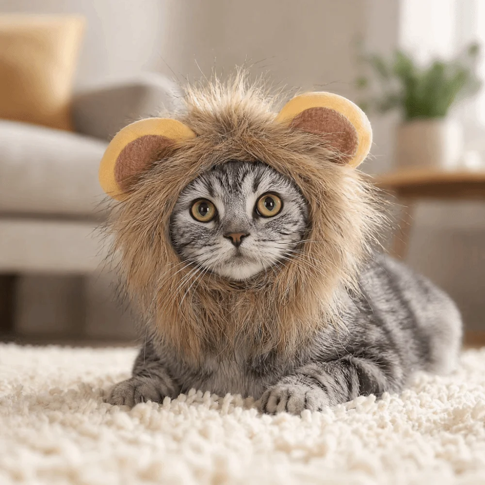 Face Opening Mane Wig for Cat Rounded Ears Lion-Inspired Mane Cat Mane Wig Lightweight Soft Inner Layer Pet Clothes