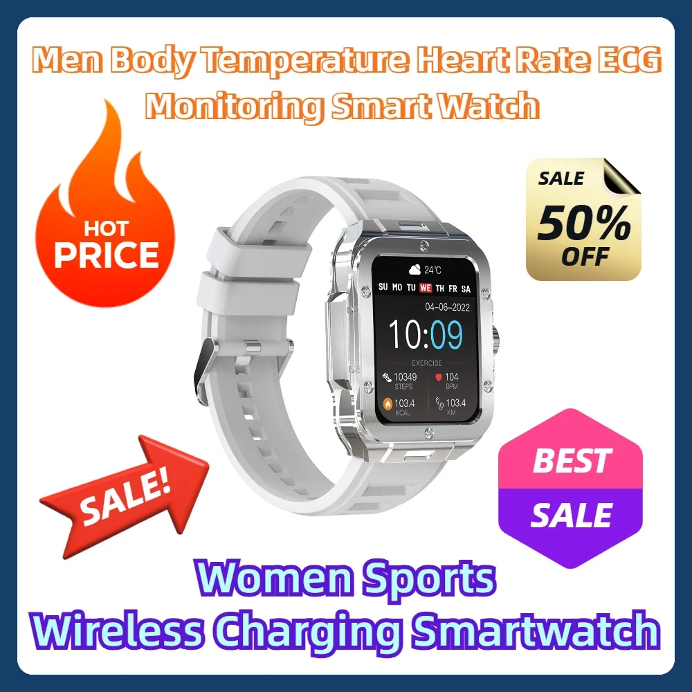 

Women Sports Wireless Charging Smartwatch Men Body Temperature Heart Rate ECG Monitoring Smart Watch