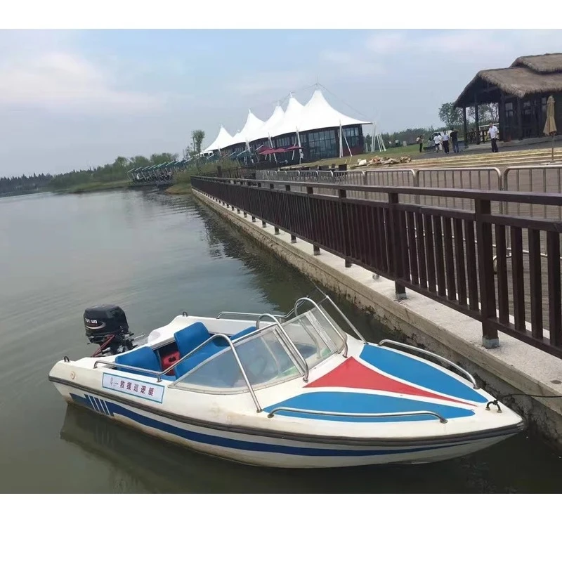 

Fast Speed Boat With Fiberglass Hull Electric Motor And Oil Motor 30 HP Water Working Fishing And Loading 4 People