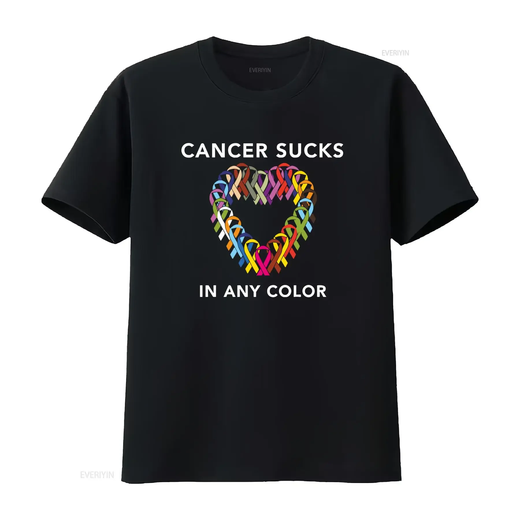 Men's Cancer Sucks Awareness T Shirt with Multicolor Ribbon Design for Breast Prostate Lung Skin Colon Causes vintage Washed