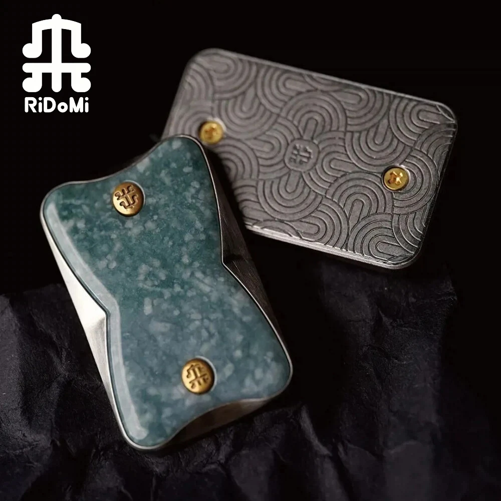 RiDoMi EDC Jadeite Brass Stainless Steel Unlimited Pushing Slider Stress Relief Toy Fidget Slider Original Designs