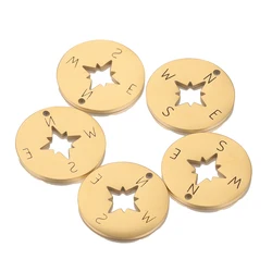 5pcs Stainless Steel Gold Plated Compass Pendant Round for DIY Necklace Bracelet Material Charms for Jewelry Making Wholesale