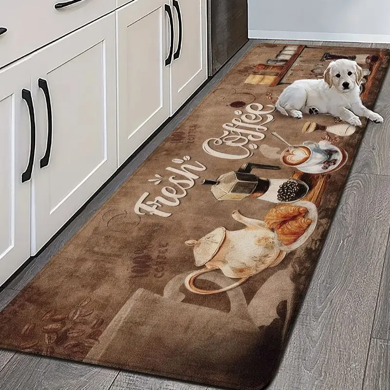 Vintage Coffee Themed Kitchen Mat Soft Non Slip Entryway Rug Vintage Coffee Cup Design Home Decor Cafe Style Runner Carpet