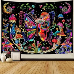 witchcraft Tapestry White and Black Floral Hands Psychedelic magic Hippie Boho Wall Hanging Divination Tapestry bedroom decor