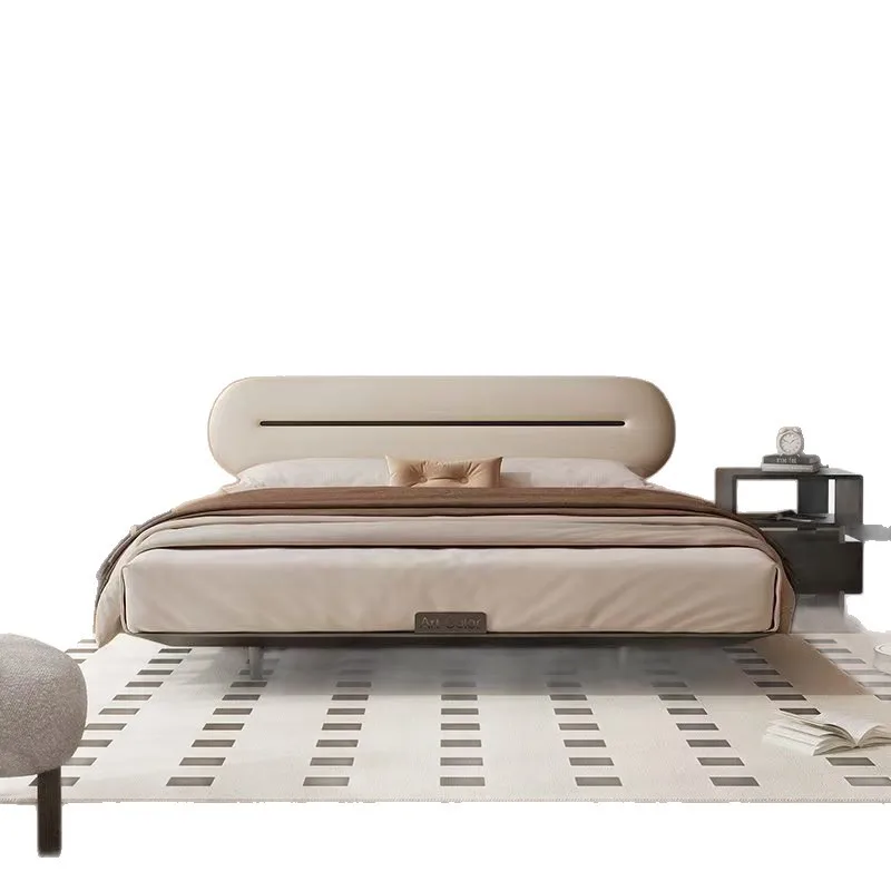Modern minimalist leather suspension bed, premium bedside soft bag, master bedroom bed 1.8 meters