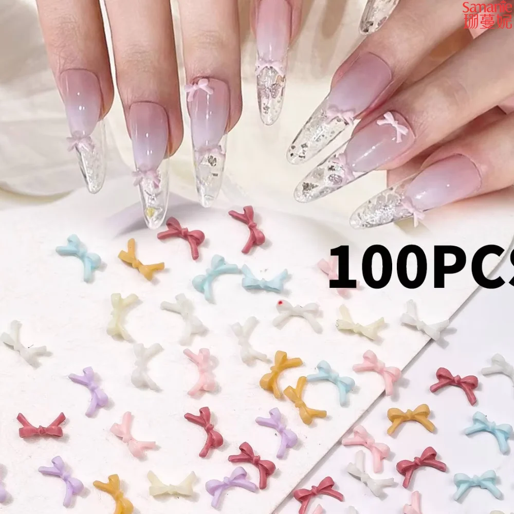Hot Selling 100pcs Random Mix Colors Resin Bow 3D Nail Charms Decorations Bowknot for Nails Art DIY Manicure Tips