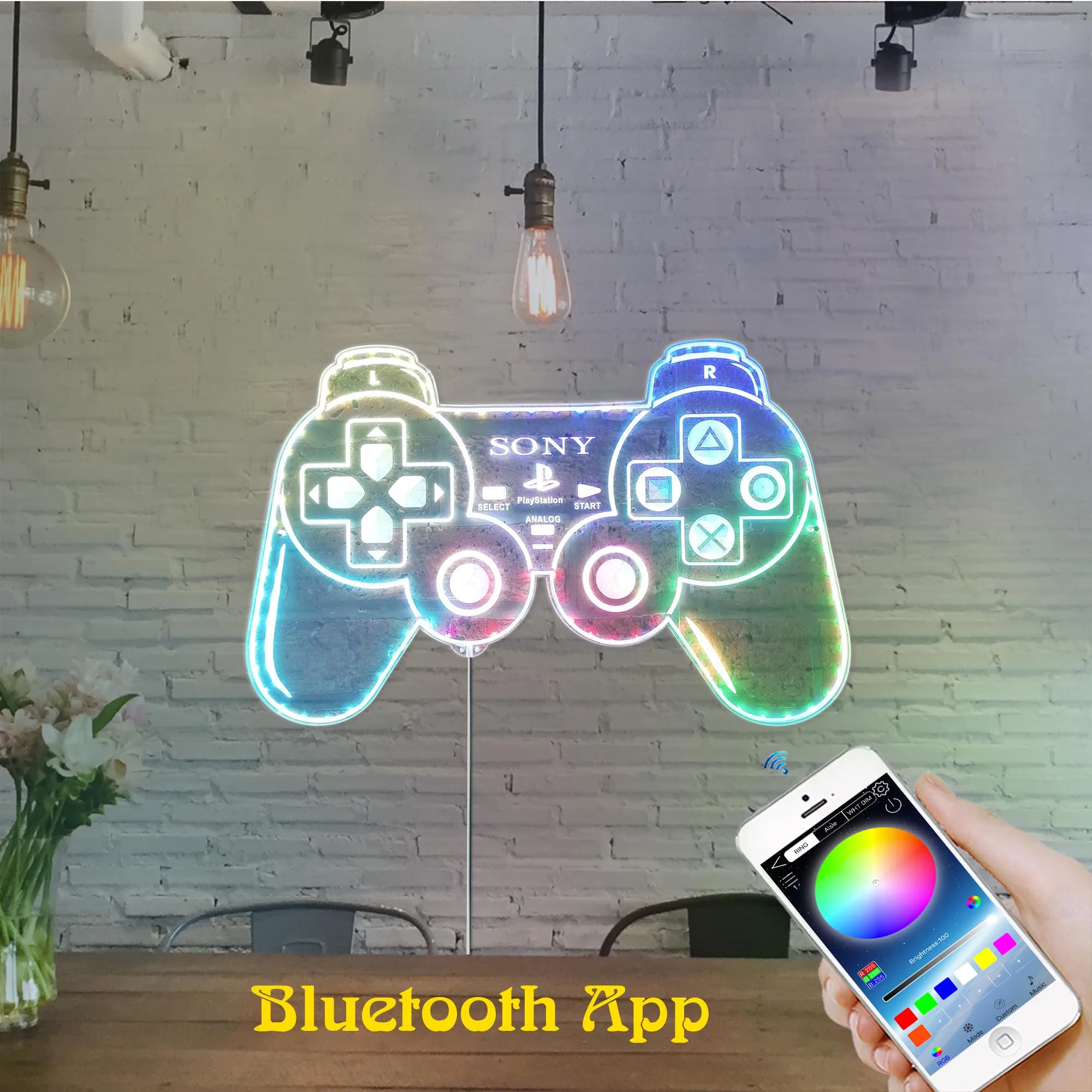 Video Game Game Controller Neon RGB Edge Lit LED Sign, Game Room Decor, Gaming Night Light