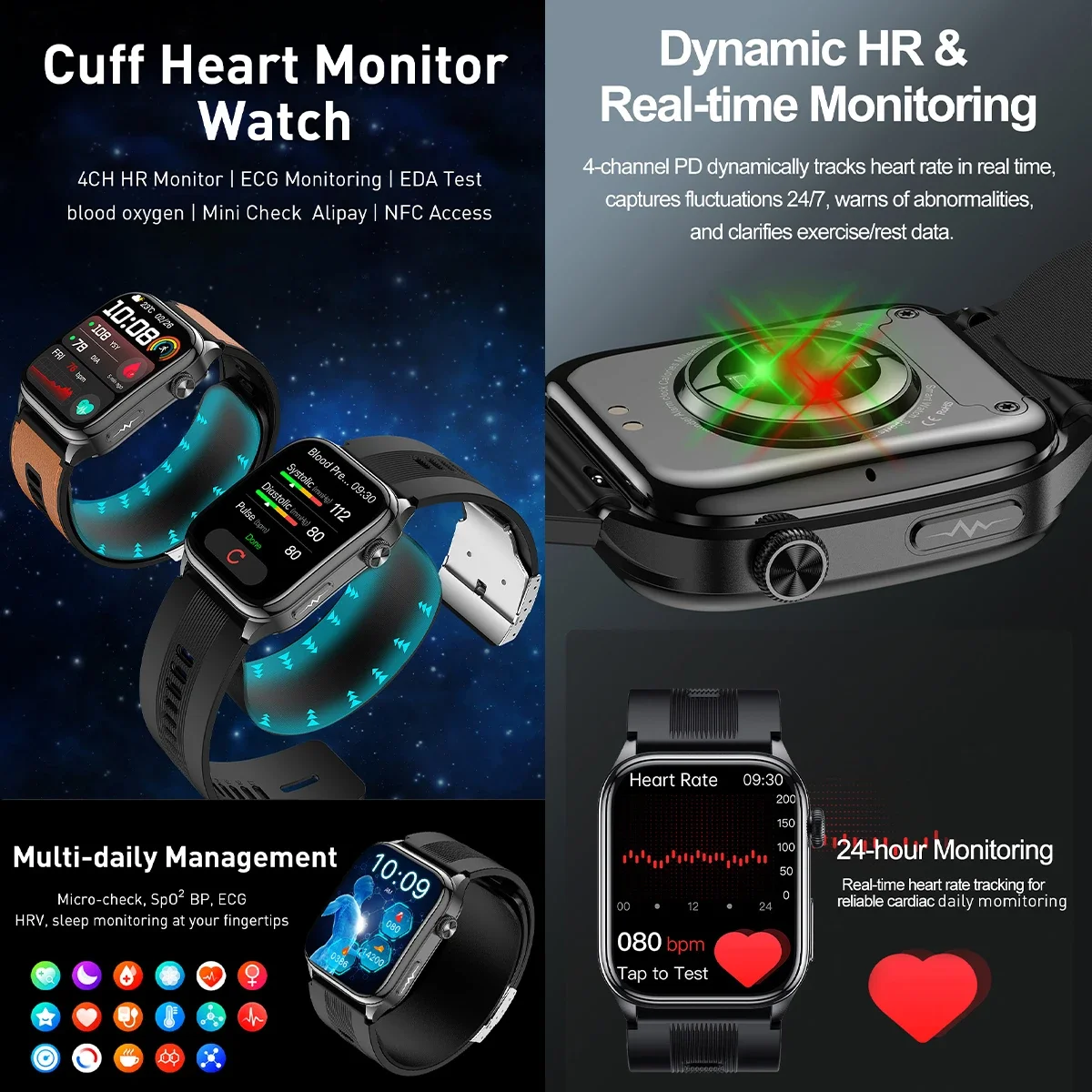 ECG Smart Watches Men Air Pump Blood Pressure Accurate Measure Micro Physical Examination Sport Fitness Airbag Smartwatch AMOLED