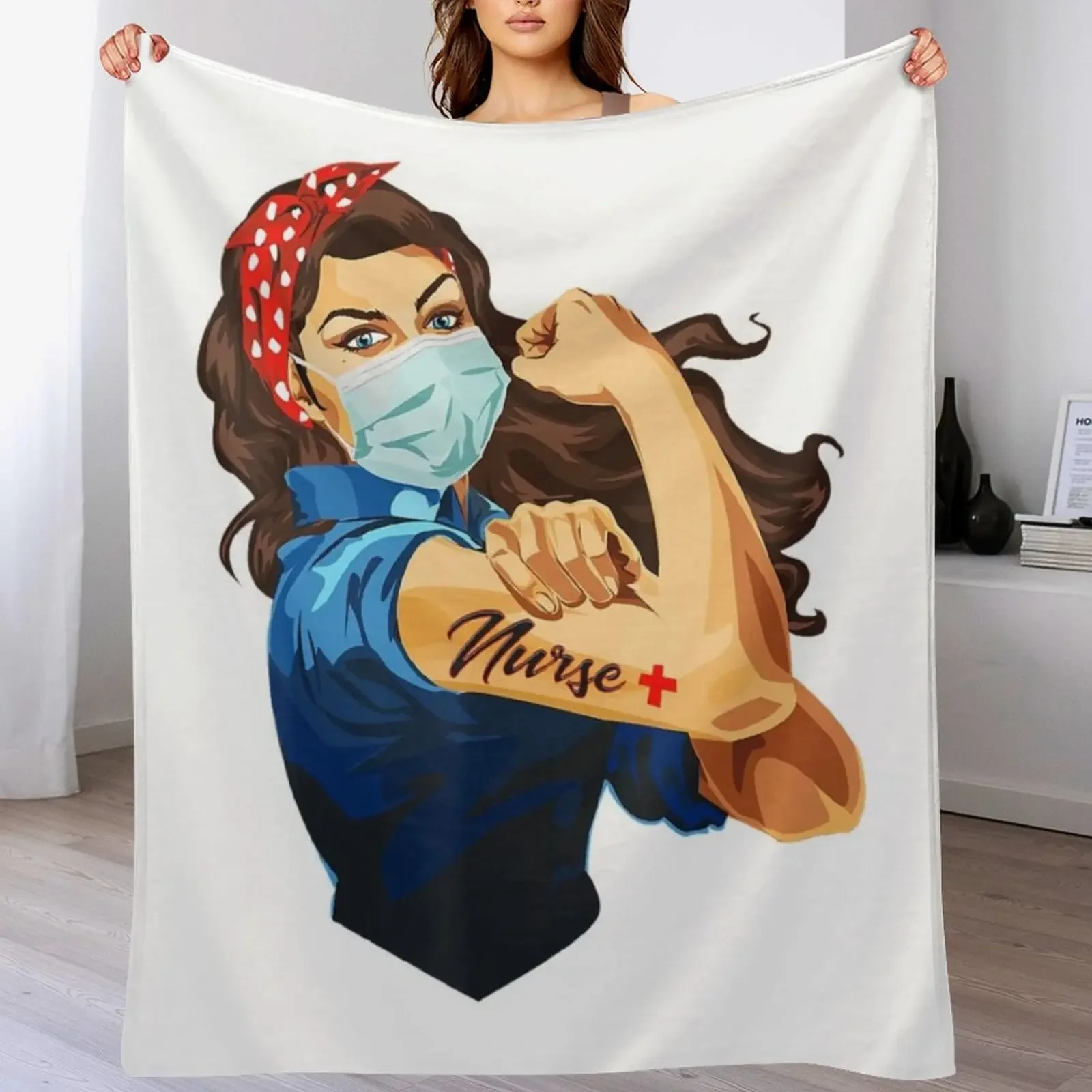 

Rosie The Riveter - Woman Nurse Throw Blanket wednesday Bed linens Sofa Quilt Bed Blankets