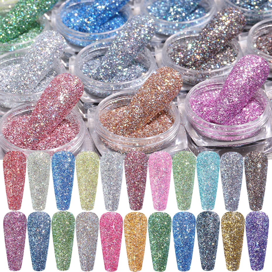 1Box Holographic Nail Glitter Laser Shiny Nail Art Sequins Silver Diamond Powder Dust Gel Nail Polish Manicure Decor SAZS01-30