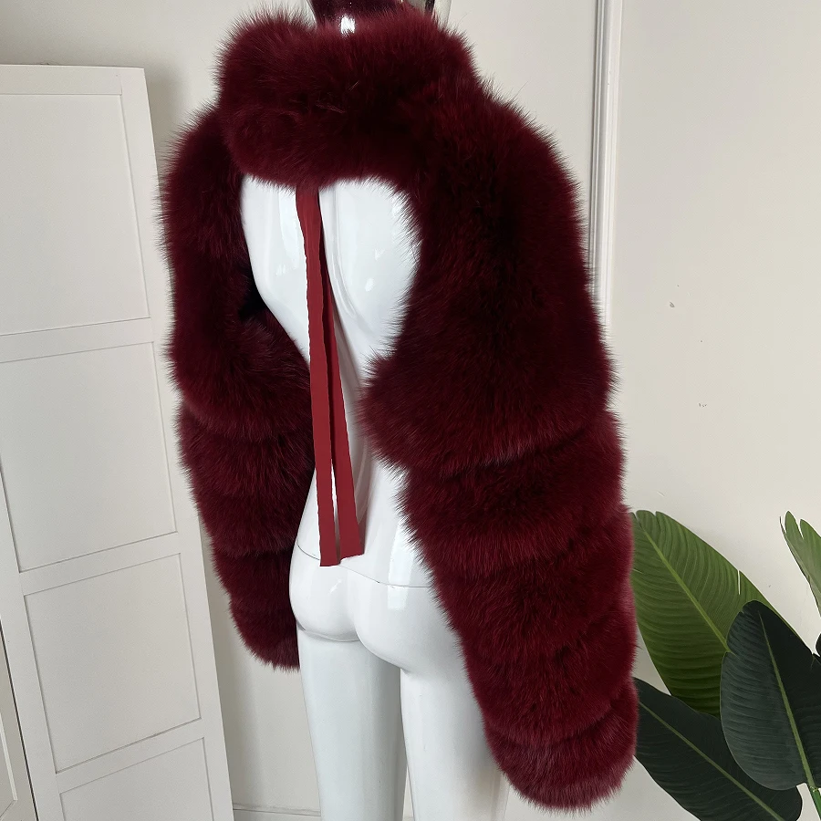 سترة من فراء الثعلب الأصلي بأكمام ثعلب فضية وأكمام من فرو الثعلب الطبيعي للنساء سترة كتف من الفرو عالي الجودة