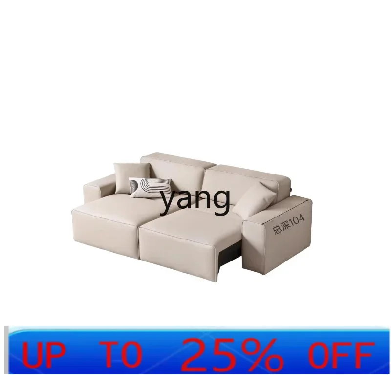 

LHBig Black Cow Electric Sofa Bed Living Room Multifunctional Dual-purpose Leather Art Sofa Small Unit Telescopic Bed