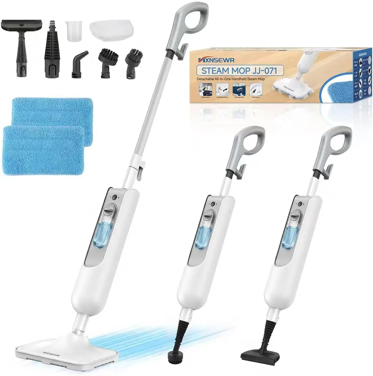

Steam Mop All-in-One Multi-Functional Cleaner, Handheld Detachable Floor Steamer, 2 Steam Levels, 380ml Tank, 23ft Cord